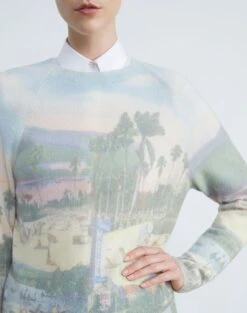 Postcards Print Cashmere Sweater -Chic Daily Fashion mwcf7p kc04 liberty green multi detail