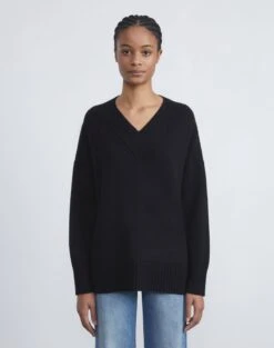 Cashmere Ribbed V-Neck Sweater 35 Cashmere Ribbed V-Neck Sweater -Chic Daily Fashion mwcg1r kc04 black