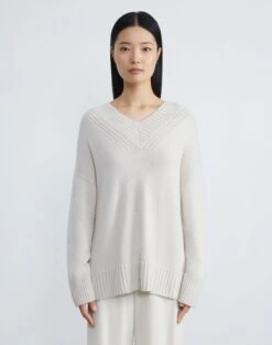 Cashmere Ribbed V-Neck Sweater 22 Cashmere Ribbed V-Neck Sweater -Chic Daily Fashion mwcg1r kc04 buff melange