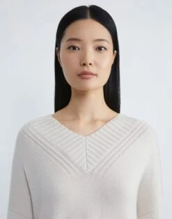 Cashmere Ribbed V-Neck Sweater 24 Cashmere Ribbed V-Neck Sweater -Chic Daily Fashion mwcg1r kc04 buff melange detail