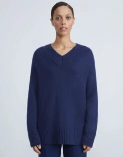 Cashmere Ribbed V-Neck Sweater 30 Cashmere Ribbed V-Neck Sweater -Chic Daily Fashion mwcg1r kc04 midnight blue