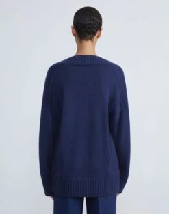 Cashmere Ribbed V-Neck Sweater 28 Cashmere Ribbed V-Neck Sweater -Chic Daily Fashion mwcg1r kc04 midnight blue back