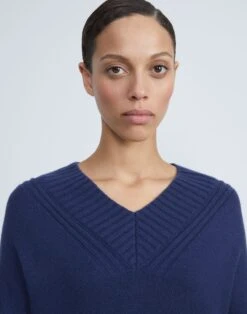 Cashmere Ribbed V-Neck Sweater 29 Cashmere Ribbed V-Neck Sweater -Chic Daily Fashion mwcg1r kc04 midnight blue detail