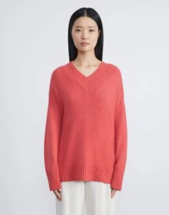 Cashmere Ribbed V-Neck Sweater 38 Cashmere Ribbed V-Neck Sweater -Chic Daily Fashion mwcg1r kc04 stamped poppy