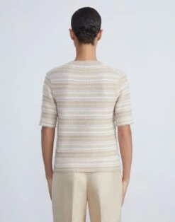 Cashmere & Finespun Voile Stripe Jacquard Fringed Sweater -Chic Daily Fashion mwcg2r kc04 dune multi back