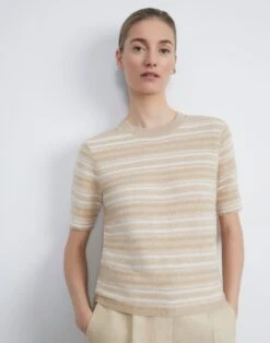 Cashmere & Finespun Voile Stripe Jacquard Fringed Sweater -Chic Daily Fashion mwcg2r kc04 dune multi elevated