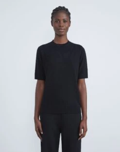 Cashmere Crewneck Short Sleeve Sweater -Chic Daily Fashion mww31r kc04 black