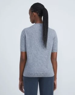 Cashmere Crewneck Short Sleeve Sweater -Chic Daily Fashion mww31r kc04 nickel melange back