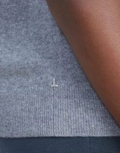 Cashmere Crewneck Short Sleeve Sweater -Chic Daily Fashion mww31r kc04 nickel melange detail2