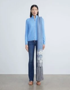 Cotton-Silk Tape Knit Bomber -Chic Daily Fashion mwy13r kk96 cool blue full