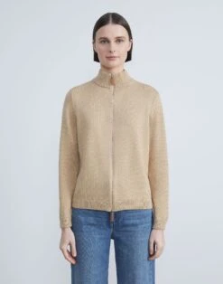 Cotton-Silk Tape Knit Bomber -Chic Daily Fashion mwy13r kk96 dune