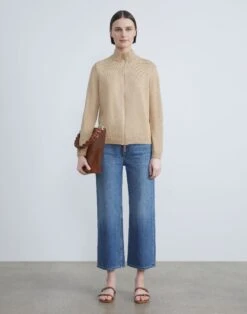 Cotton-Silk Tape Knit Bomber -Chic Daily Fashion mwy13r kk96 dune full