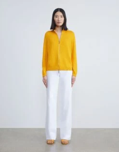 Cotton-Silk Tape Knit Bomber -Chic Daily Fashion mwy13r kk96 golden yellow full