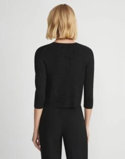 Finespun Voile Open-Front Cropped Cardigan -Chic Daily Fashion mwy39r kv52 black back