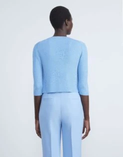 Finespun Voile Open-Front Cropped Cardigan -Chic Daily Fashion mwy39r kv52 cool blue back