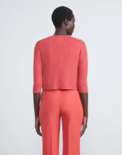 Finespun Voile Open-Front Cropped Cardigan -Chic Daily Fashion mwy39r kv52 vibrant coral back